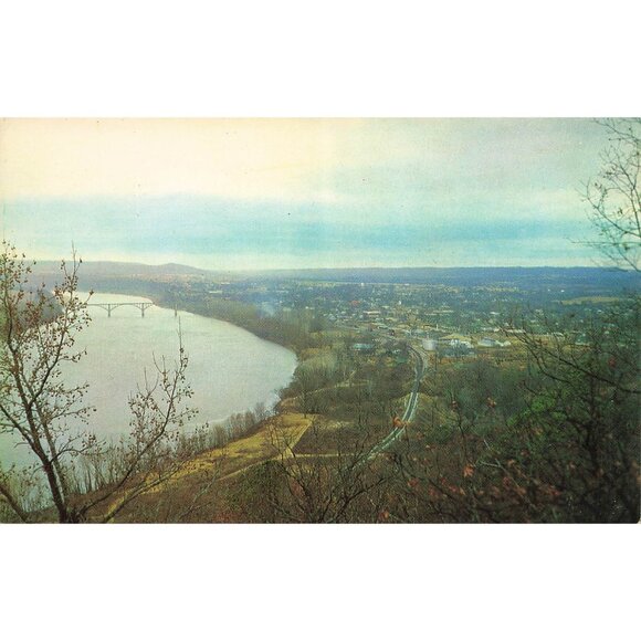 Postcard Looking Down On Ozark, Arkansas from Mountain Drive Vintage Chrome Unpo - Picture 1 of 2